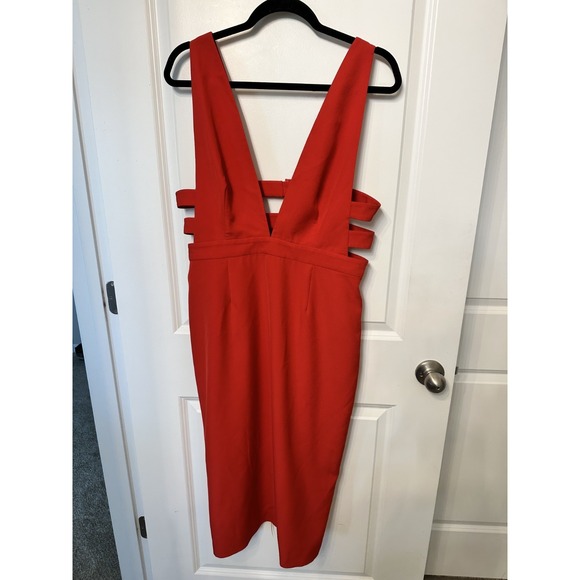 Fame And Partners Bandage Dress Sz‎ 12 Red Sleeveless Plunge Neck Cocktail Party - Picture 1 of 10